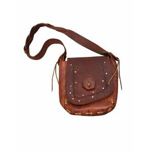 Leather Shoulder Bag Hand Tooled Purse Hippie Boho Western Flowers Vintage Blue